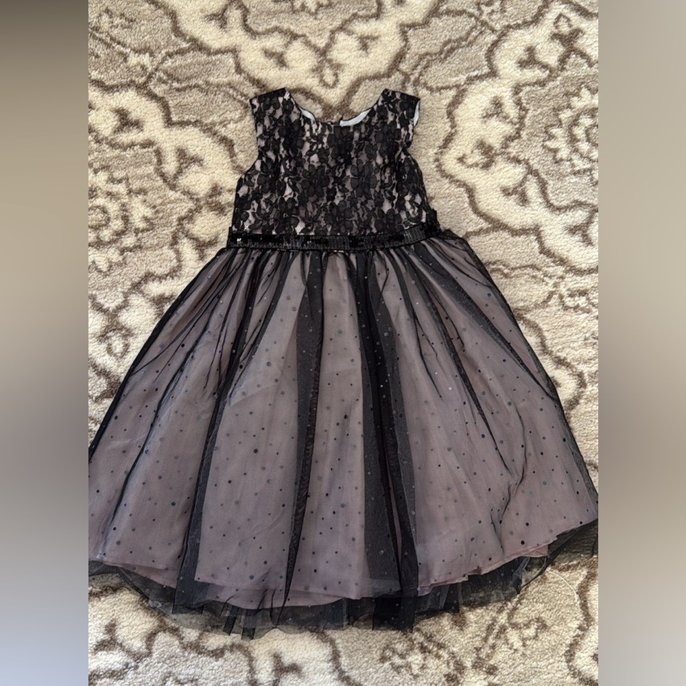 Sugar Plum Black Pink Lace Dress Kids Size 4